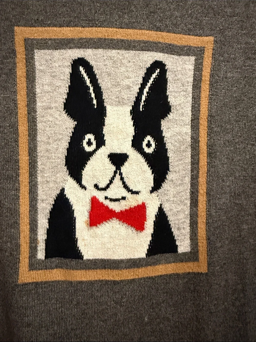Banana Republic Gray Crewneck Sweater with Framed Dog Motif